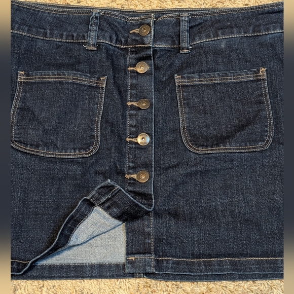 VANITY Button Fly Dark Wash Denim Stretch Mini Skirt - Picture 7 of 10